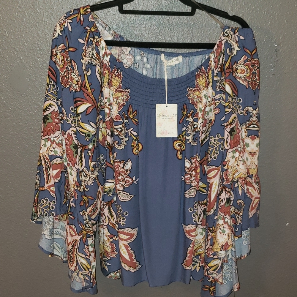 Bell sleeve off the shoulder top